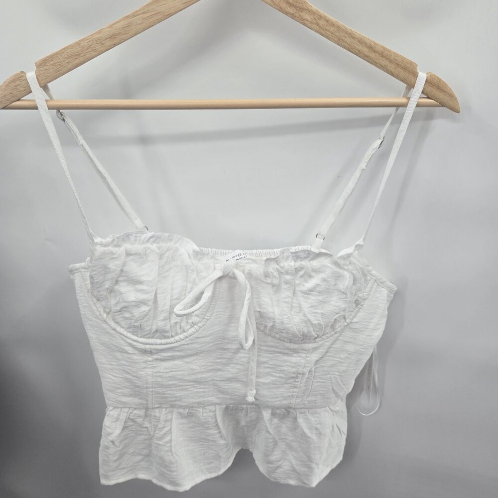 Kirious Los Angeles White Textured Tie Front Tie Back Ruching Crop Size Large